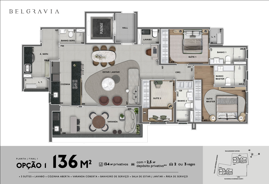 Planta Opção Tipo 136 m²